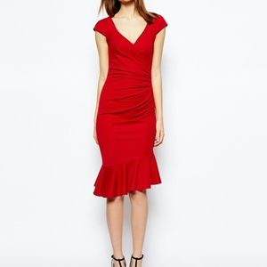 Asos ponte pencil dress w peplum hem/ruched wrap