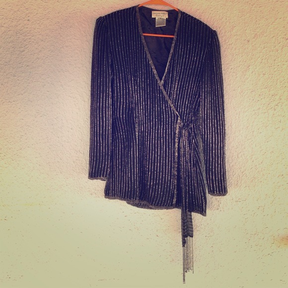 Vintage beaded wrap jacket. Cocktail evening black