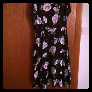 Spaghetti strap navy blue sunflower sundress