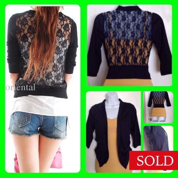 Sweaters - Lace Back Cropped Cardigan