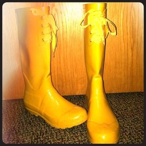 Mustard yellow rain boots
