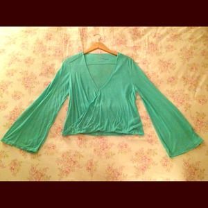 Seafoam Green Bell-Sleeved Blouse