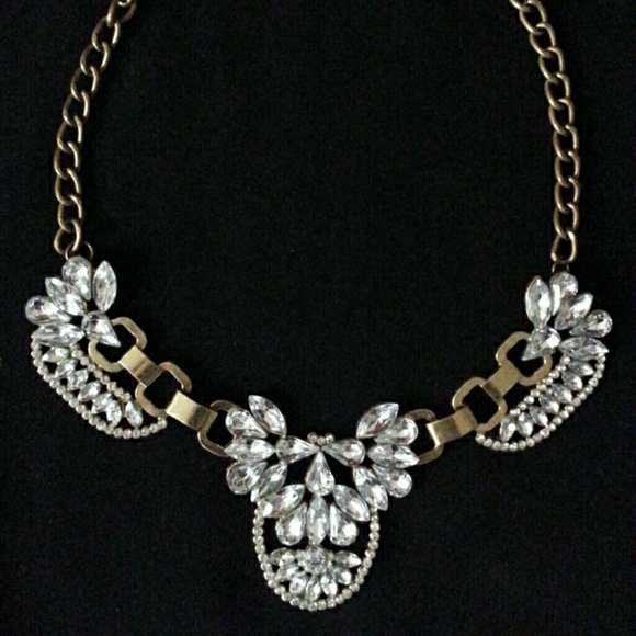 Retro Gold Crystal Clutter Statement Necklace