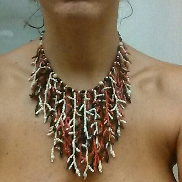 Black, white & red coral choker necklace