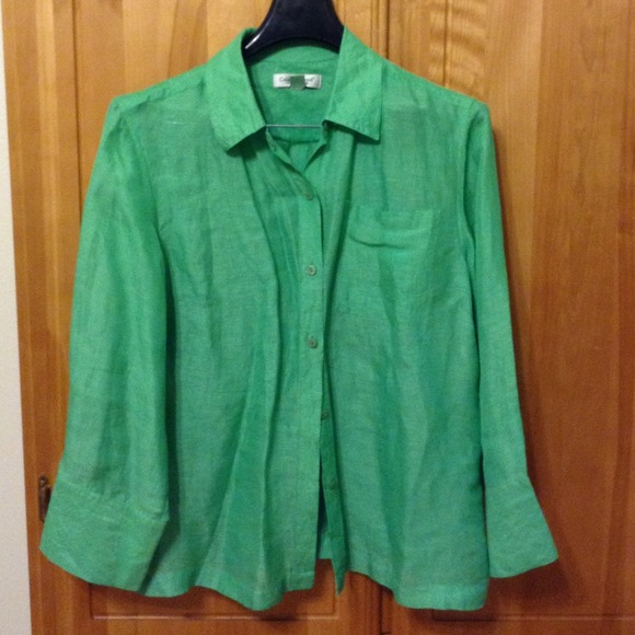 Green Coldwater Creek Linen and Silk Blouse