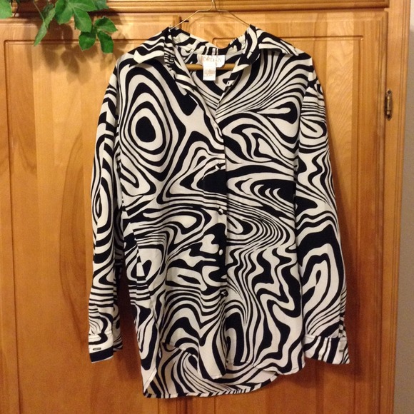 White and Black Print Blouse