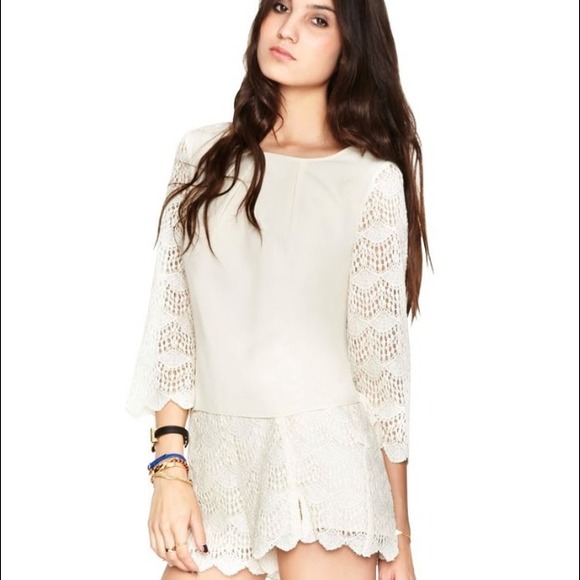 BCBGeneration Scalloped Lace Contrast Top
