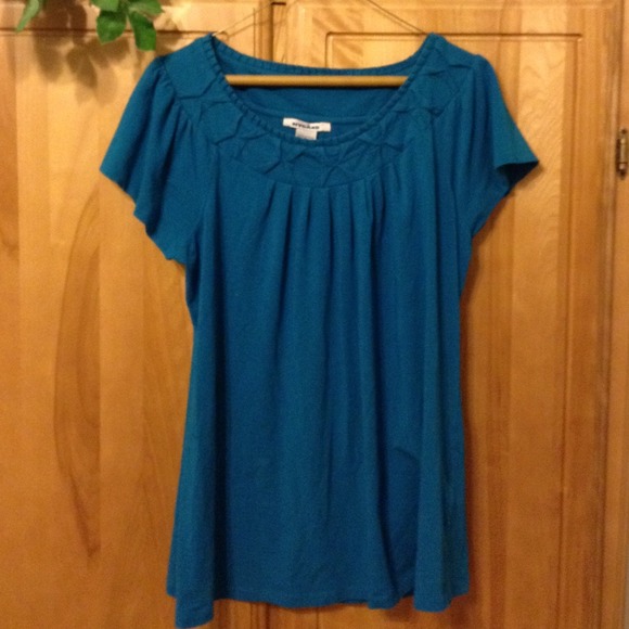 Teal Blouse with Decorative Neckline