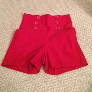 Red high waisted shorts