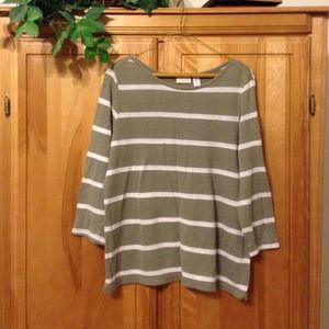 Chico's Olive and White Striped Sweater