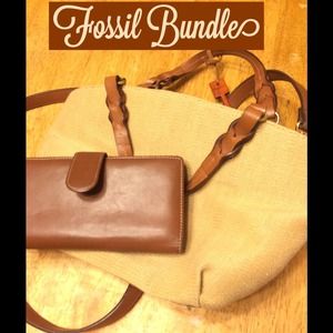 Leather and Straw Fossil purse and leather wallet