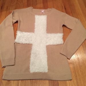 NWOT. Tan sweater w/ivory faux fur
