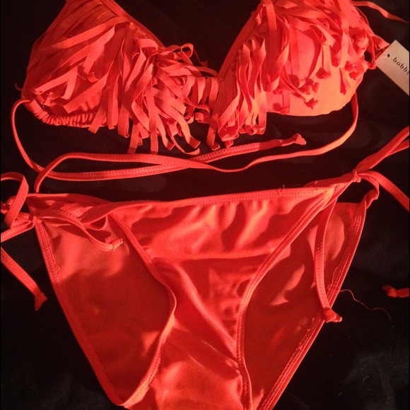 Orange/coral fringe bikini