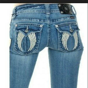 Miss Me Fallen Angel wings boot cut jeans
