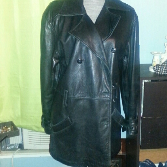 WARM black Leather Coat