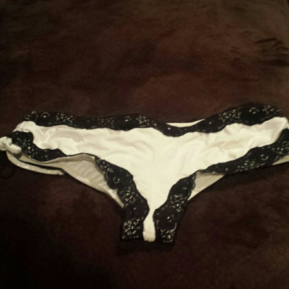 White with black lace scrunch tie bikini bottom