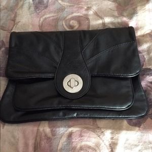 Black leather clutch, never used