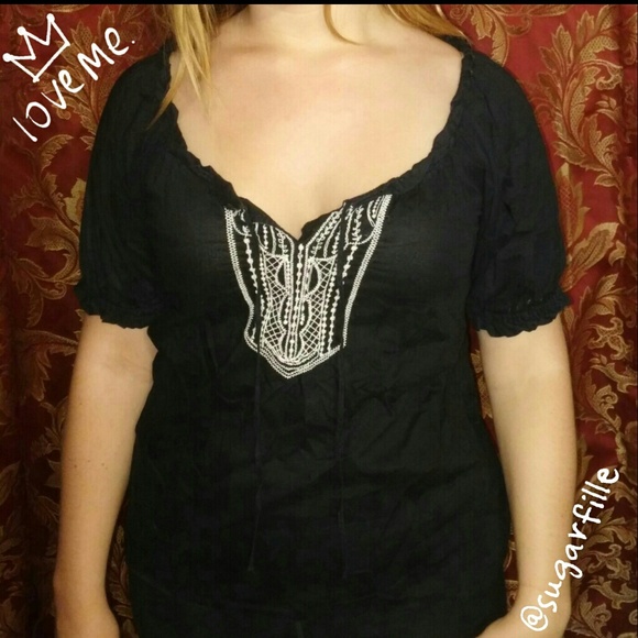Black top w/ embroidery Ann Taylor Loft