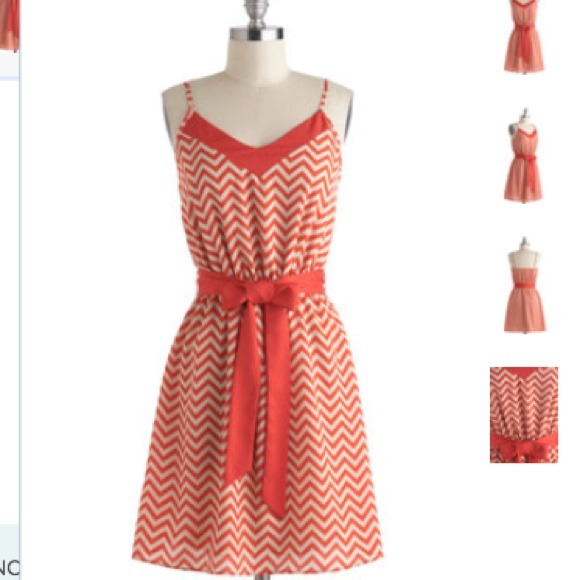 Modcloth Jagged Little Thrill coral chevron dress