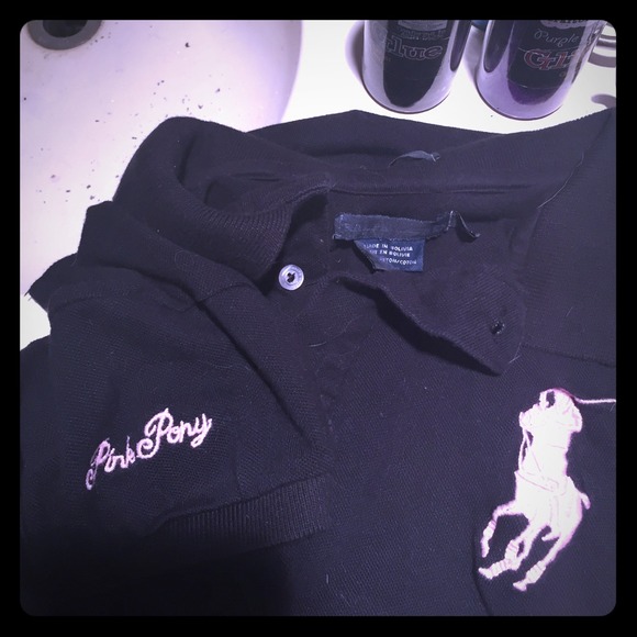 Ralph Lauren skinny polo.Black with pink pony logo - Picture 1 of 4