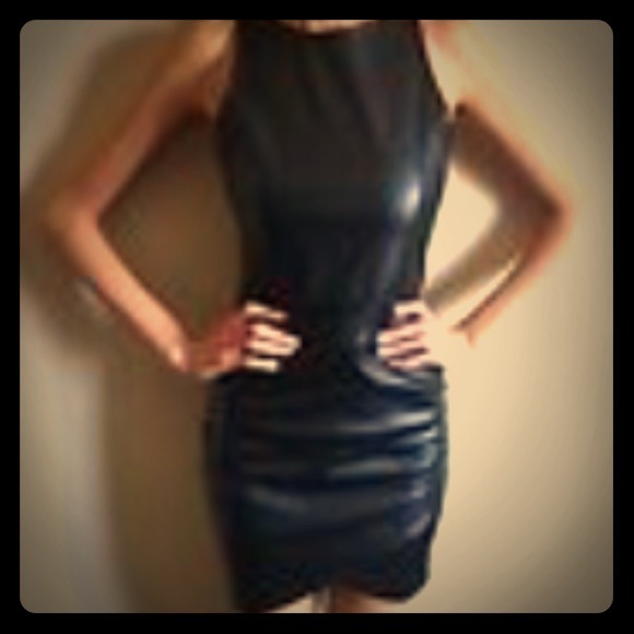 Black faux leather dress