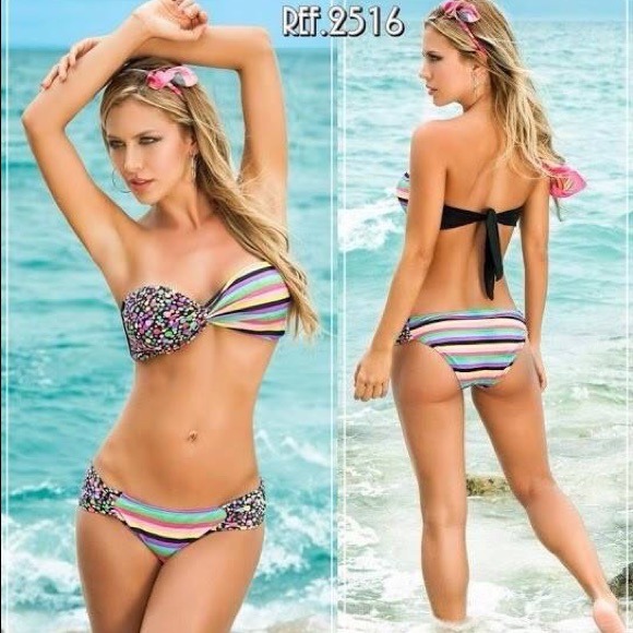 Print colored Twist Bandeau Bikini Set - Picture 1 of 3