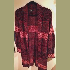 Knee length intarsia print cardigan
