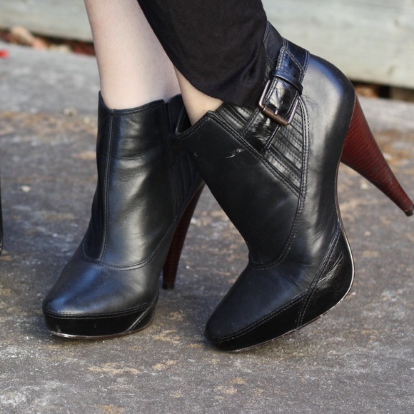 Sold in Bundle: Black Platform Leather Ankle Boots - Picture 2 of 2