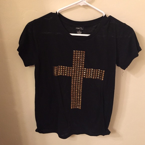 Black shirt with gold cross