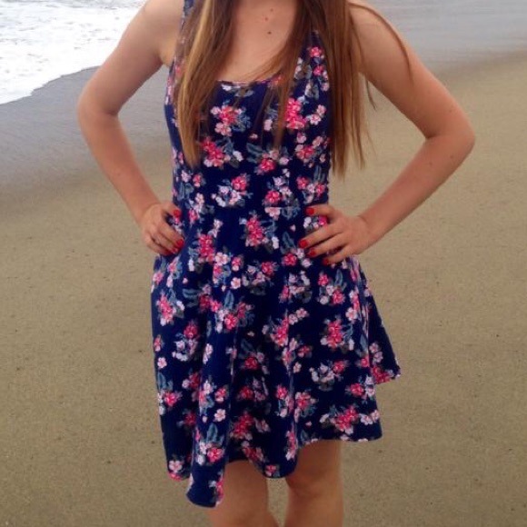 Hollister Navy Blue Floral Skater Dress