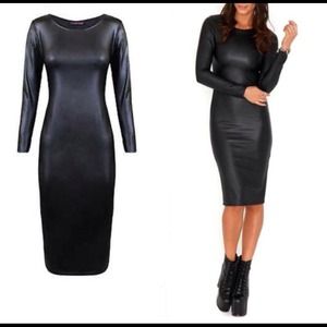 Leatherette midi dress