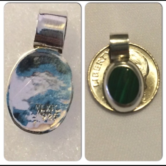 Vintage Malachite .925 Silver Oval Pendant - Picture 4 of 4