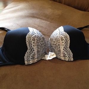 34A push-up black white and gold bra