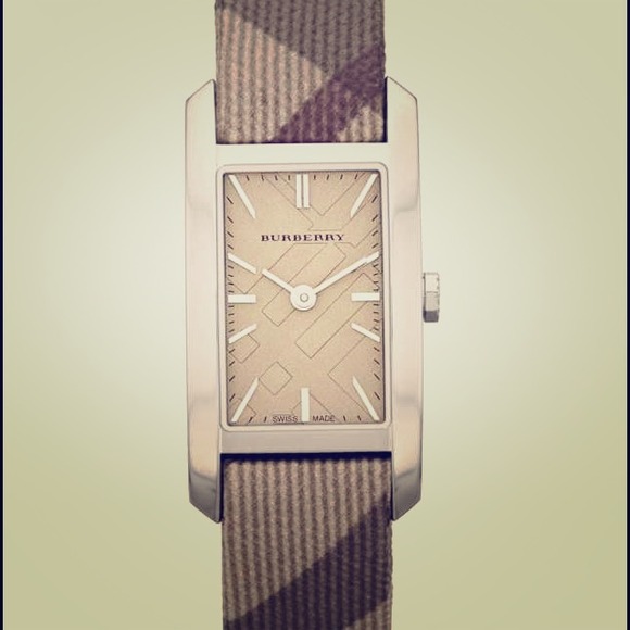 Burberry smoke checked strap rectangular watch