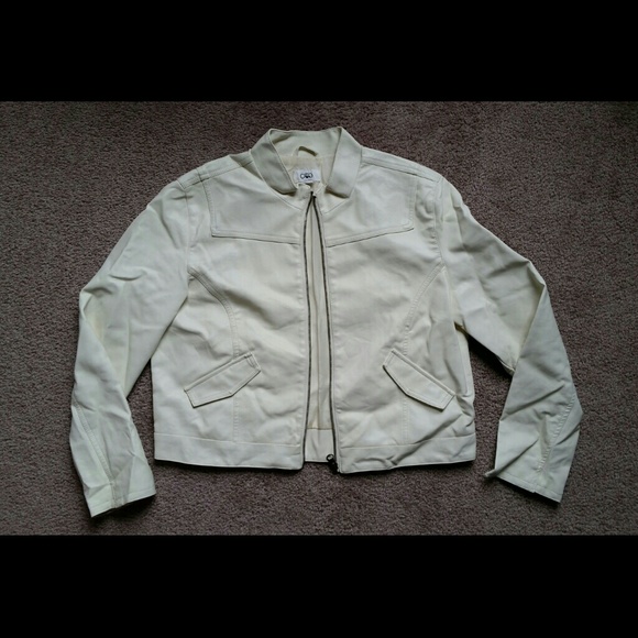 Cream Faux leather zip jacket Large