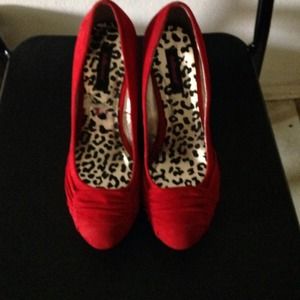 Red velvet platform shoes
