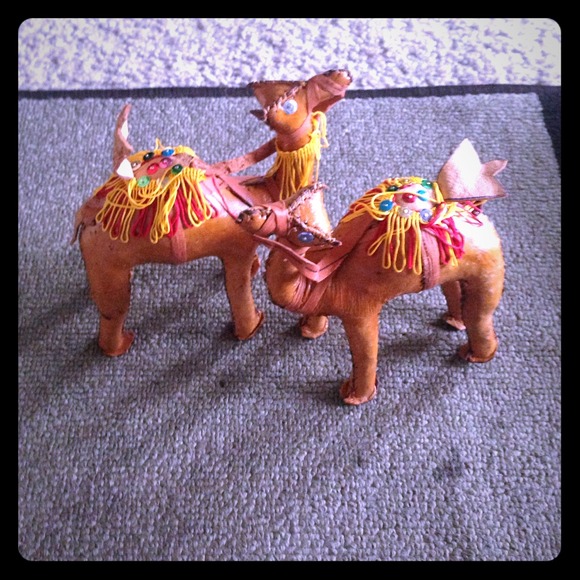 Two leather camels for decoration