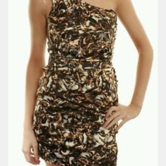 LIPSY ONE SHOULDER ANIMAL PRINT CHAIN DRESS