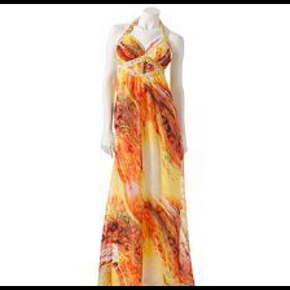 ORANGE/YELLOW HALTER MAXI DRESS