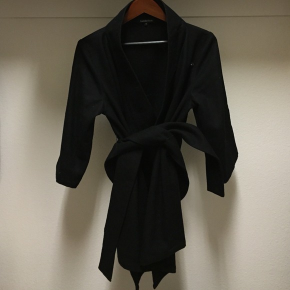Black wool belted maternity waterfall coat jacket