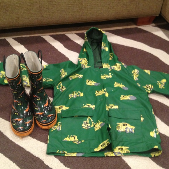 Raincoat with yellow dump trucks! And rain boots