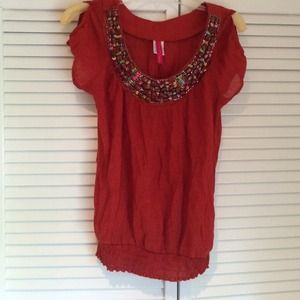 Heart Soul rust with jewels cold shoulder top