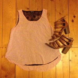 Faded pink top with black lace!