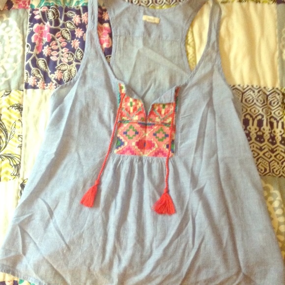 Aerie Blue and White Tank Top