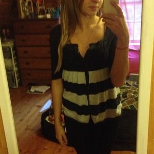 Blue and grey sweater.