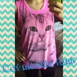 Hot Pink Cat Muscle Tank