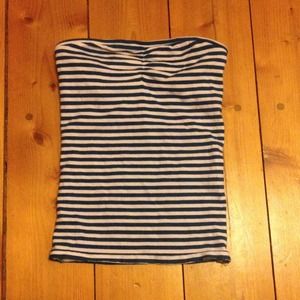 Strapless blue and white striped top
