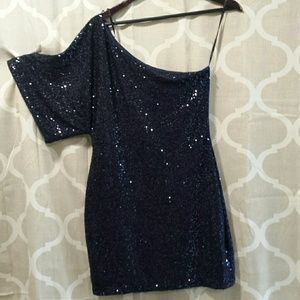 dark blue sequin one shoulder dress nwt