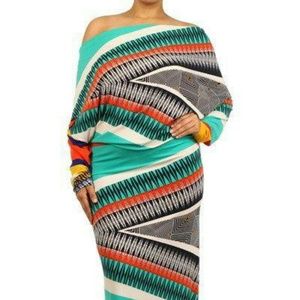 Plus Size Rev. Aqua Geometric Print Maxi Dress