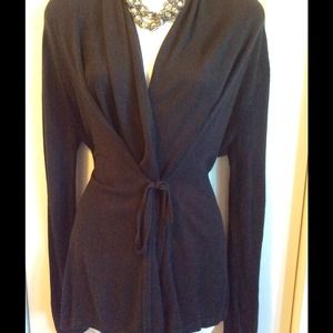 XL. Black lightweight wrap sweater.